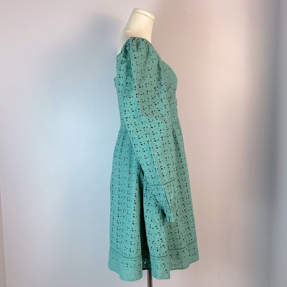 Chelsea 28 CINCHED FRONT EYELET LONG SLEEVE A-LINE DRESS IN GREEN SEAGLASS small - Picture 9 of 14